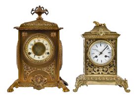 An ornate cast brass mantel clock, British United Clock Co Ltd, Birmingham movement, early 20th c,