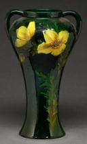 A Wardle art pottery vase, early 20th c, painted in the barbotine manner with yellow flowers on a
