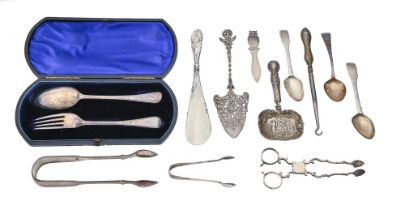 Miscellaneous small silver flatware, George III and later and several Continental articles,