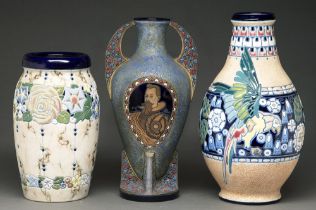 Czechoslovakian ceramics. Three Amphora art pottery vases, early 20th c, one decorated with a