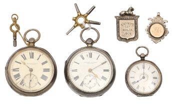 Two silver lever watches, 54 and 55mm diam, Chester and Birmingham, 1899 and 1890, a silver lady's