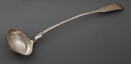A Continental silver soup ladle, early 19th c, Fiddle pattern, maker's mark IL, struck twice and