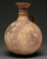 Antiquities. A Cypriot bichrome ware jug, Iron age, 1000-700BC, with round spout and base, painted