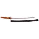 A Shinto Wakizashi in Koshirae Sugata:  Shinogi-Zukuri Iori-mune with shallow tori-zori Nagasa:.