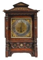 A German architectural style mantel clock, early 20th c, with Lenzkirch movement, pendulum, 44cm