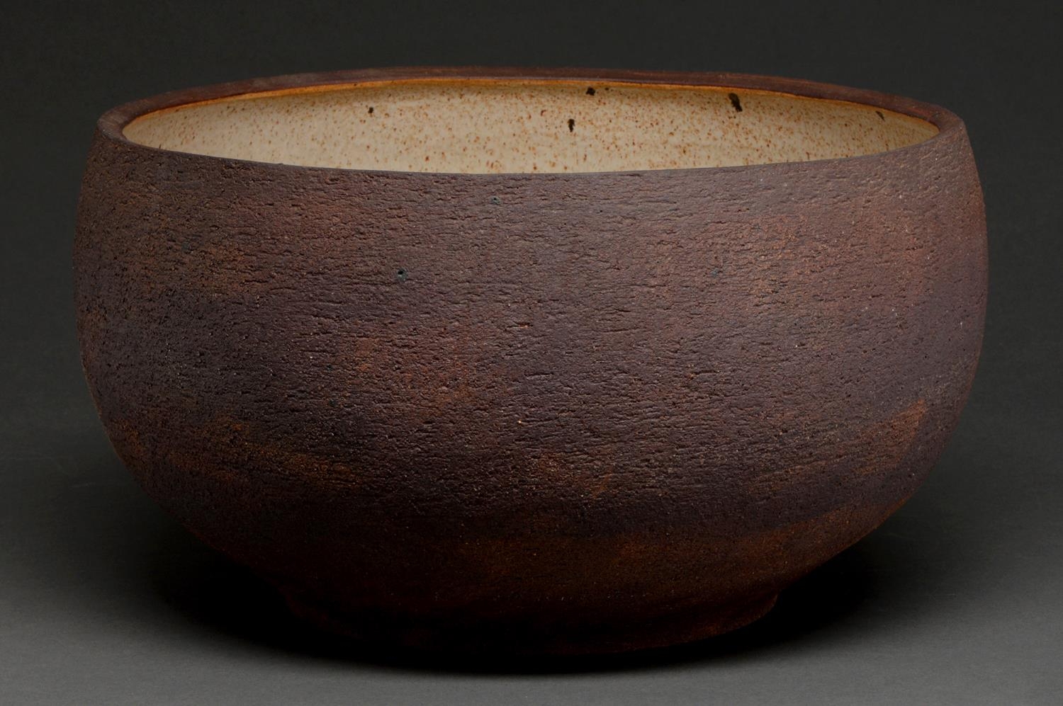 Studio ceramics. Ovoid Bowl, textured and partially glazed earthenware, 41cm diam Good condition