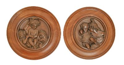 A pair of 19th c bronzed electrotype bas relief roundels by E.W. Wyon, Published 1840 and 1848,
