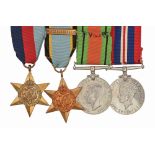 WWII, four, 1939-1945 Star, Air Crew Europe Star, France & Germany clasp, Defence Medal and War