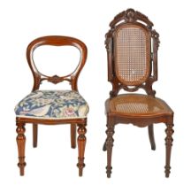 A Northern European carved and stained wood and caned chair, late 19th c and a Victorian mahogany