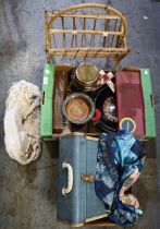 Miscellaneous items, including a pair of early 20th c cut glass bag chandeliers, plated and other