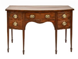 A George III bow fronted mahogany sideboard, 93cm h; 138 x 68cm Top has been French polished