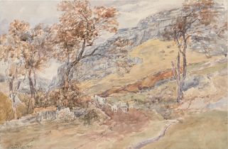 David Cox (1783-1859) - Eglwyseg Crags, Denbighshire, signed and dated 1848, watercolour, 24 x 36.