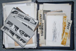 A quantity of architects blue prints, plans and drawings, including plan and elevation views for