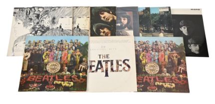 Vintage vinyl LP records, The Beatles, including Sergeant Peppers Lonely Heart Club Band (2), The