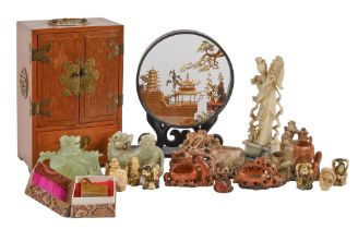 Miscellaneous Chinese and Japanese works of art, to include soapstone carvings, a seal, brass