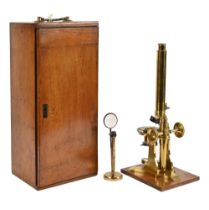 An English brass compound microscope, Baker 244 High Holborn London, 19th c, the rackwork with