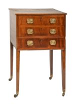 A George III mahogany and line inlaid secretaire chest, with fitted interior and drawer, on square