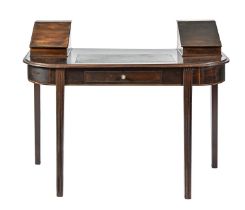 An Edwardian stained mahogany writing table, 88cm h; 46 x 111cm Slightly wobbly