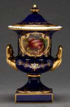 A Lynton vase and cover, late 20th c, painted by T G Abbotts, signed, with ripening plums and