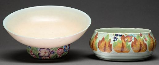 Clarice Cliff. A Bizarre My Garden bowl, 1937-1938 and a Celtic Leaf and Berry pattern salad bowl,