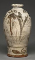 Studio pottery. Vase, c1970, thrown stoneware in mottled glaze and painted, 31cm h Undamaged