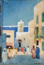 Hans Hansen RSW (1884-1940) - Street Scene Tunis, signed, watercolour, 15.5 x 10.5cm Good condition;