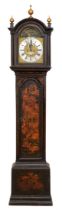 A George III japanned eight day long case clock, William Clement Faversham, No 30, the breakarched