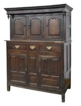 A Welsh oak cwpwrdd deuddarn, Montgomeryshire, 18th c, with ogee or rectangular raised-and-fielded