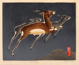 Ethleen Mary Palmer (1906-1958) - Antelopes, 1935, linocut, signed, dated 1935 and inscribed