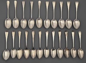 Twenty-two silver dessert spoons, George III – Edward VII, Hanoverian and Old English pattern,