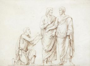 Follower of Tischbein - A Study of Three Classical Men, pen-and-ink on paper, 26 x 35cm Slight