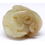 A Chinese jade pebble carving of a toad and other creatures, 45mm l Undamaged