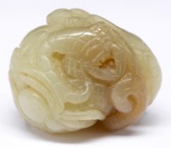A Chinese jade pebble carving of a toad and other creatures, 45mm l Undamaged