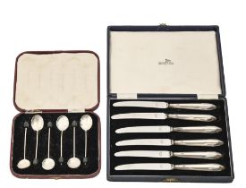 A set of six George V silver bean terminal coffee spoons, by C W Fletcher, Sheffield 1928 and a