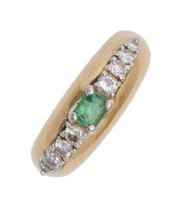 An emerald and diamond ring, in 18ct gold, import marked London 1980, 4.8g, size A Emerald