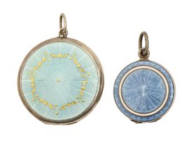 Two Continental silver and guilloche enamel lockets, early 20th c, the smaller double sided, 21