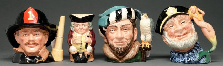 Three Royal Doulton character jugs and a toby jug, various sizes, printed marks Undamaged