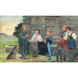 Thomas Charles Barfield (1858-1927) - Villagers and a Pilgrim Monk, signed and indistinctly dated,