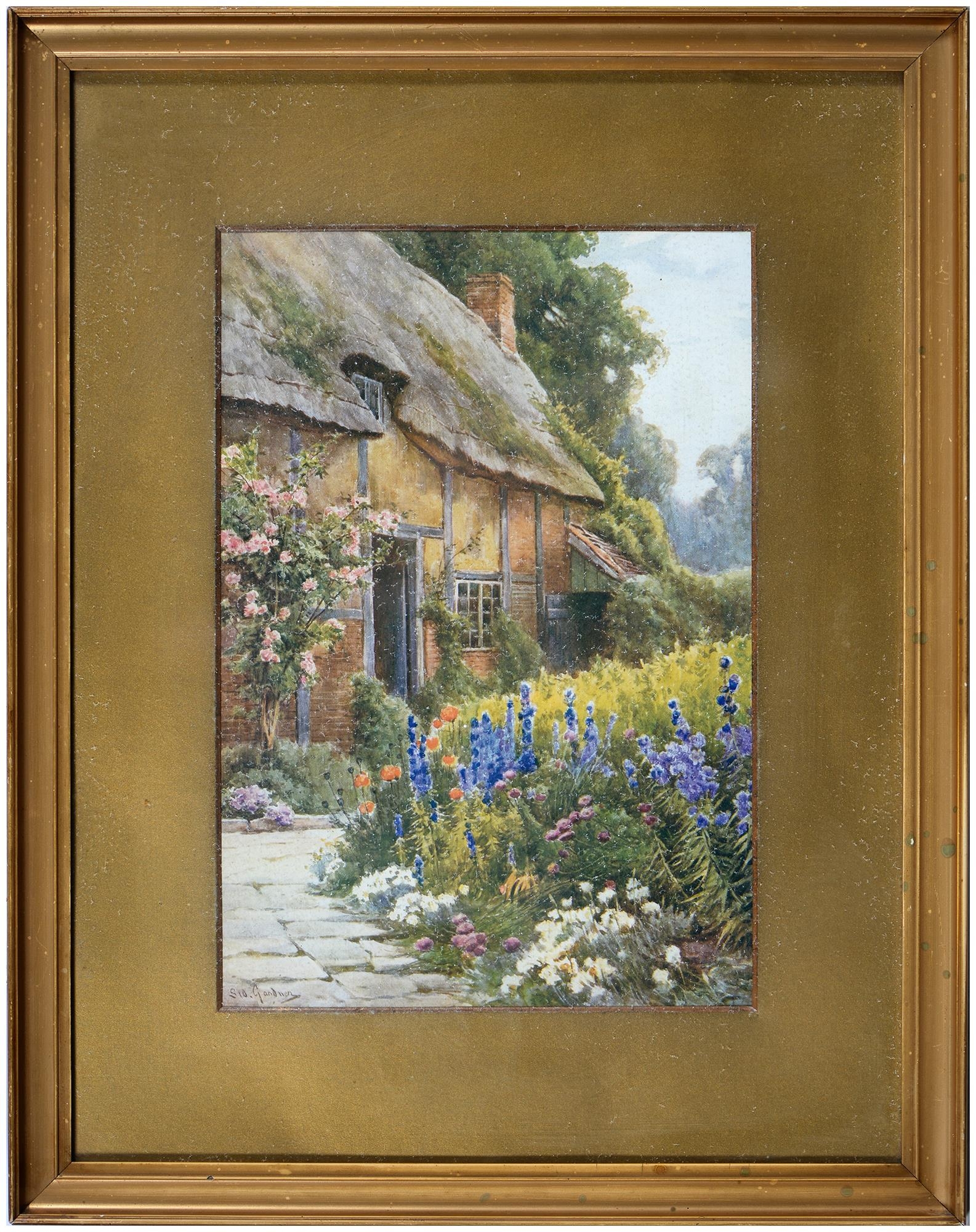 Miscellaneous Victorian and later watercolours, prints and needlework pictures, including an Art - Image 2 of 9