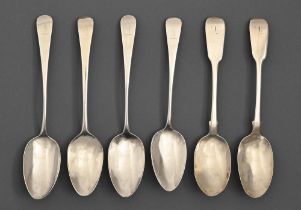 Four George III silver tablespoons, uniformly crested, all London, by various makers, 1794, 1806 and