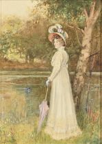 Frederick Shaw (1848-1923) - Young Woman by a River, signed watercolour, 32 x 23cm Pigments fresh