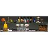 Miscellaneous decorative items, including a cased glass scent bottle with giltmetal atomiser, c1930,