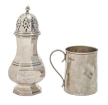 A George V silver sugar caster and cover, 16cm h, by Adie Brothers Ltd, Birmingham 1923 and a George