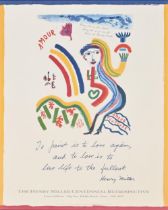 Exhibition poster. Henry Miller Centennial Retrospective 1992, lithograph in colour, 74.5 x 59.5cm