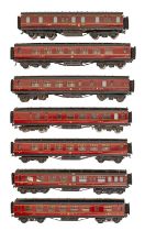 Seven 7mm finescale LMS twin bogie coaches by Exley