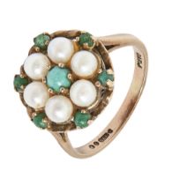 A turquoise and cultured pearl ring, in 9ct gold, London 1966, 4.9g, size L Complete and undamaged