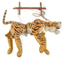 A South East Asian painted wood marionette in the form of a tiger, 48 x 31cm Minor scuffs and