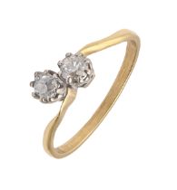 A diamond crossover ring, with old cut diamonds, in gold, 2.7g, size P Wear consistent with age