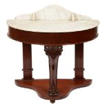 An early 20th c mahogany semi-circular wash stand with marble top, 72cm h, 91cm w Minor chips and