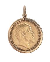 Gold coin. Half sovereign 1907, mounted in gold pendant, 5.1g